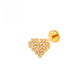 Gold plated F136 titanium pixel heart labret stud with sparkling cubic zirconia - 1.2*6mm / Heart Gold