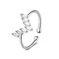 Anello aperto a cuore in zircone argento vintage con design geometrico cavo per donne - Anello aperto in zircone quadrato a onda / Argento