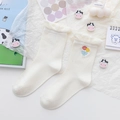 Creamy white mid-calf socks with scalloped edges and delicate flower embroidery - One Size / Embroidered Flowers