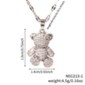 Ciondolo a forma di orsetto d'argento con micro-pavé di cristalli e fiocco - Argento/Zirconia Bianca/Fiocco