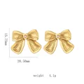 18k gold plated stainless steel bow earrings with pearl accent for women, 20.5mm width - Bowknot Pearl Earrings