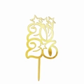 Mirror gold acrylic 2026 cake topper with star design for New Year party decoration - Gold 2026 Style C