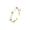 Anello regolabile placcato oro con design a bambù in smalto bianco e zirconi lucidi - Aperto Regolabile / Bianco