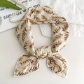 Beige cotton-linen neck scarf with yellow leaf patterns tied in a stylish bow knot - Apricot Blue Bellflower