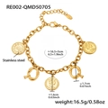 Detail view of gold stainless steel bracelet with queen coin and Q letter pendants - Gold-Letter Q