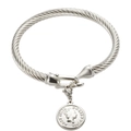 Silver twisted cable bracelet with a vintage Elizabeth II coin pendant in steel - Queen Elizabeth II Coin Pendant / Steel