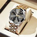 Reloj de cuarzo para hombre con correa de acero bicolor plata y oro y esfera gris - Bicolor Dorado Esfera Negra (Hombres)