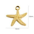 Polished gold starfish pendant measuring 15mm x 15mm for DIY jewelry making - 7045-Five-point Starfish