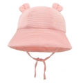 Pink cotton baby bucket hat with cute rabbit ears and adjustable chin strap - Pink