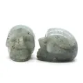 1-inch natural agate skull carving in grey-green with mineral spots for Halloween decor - Labradorite