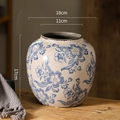 Blue floral ceramic vase with crackle glaze finish in a vintage minimalist style - Blue and White Crackle A085