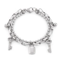 Dubbellaagse zilveren roestvrijstalen armband met kogelketting en hangers van slot en sleutels - Bol Hangslot (KB144867-Z) / Zilver