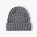 Winter neutral knitted beanie in medium gray chunky knit style for outdoor warmth - One Size / Dark Gray