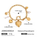 Goldenes Edelstahlarmband mit Herz- und Seestern-Anhängern sowie Perlendetails - Herz-Medaillon Sonne Perle Pfotenabdruck Stil (JDBW2409014)