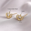 Golden moon and star stud earrings with zircon inlay on polished copper base - Moon Star Style