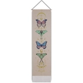 Nordic butterfly tapestry with moon phases and tassels hanging on a wooden rod - Butterfly White