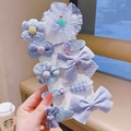 9-piece blue floral and bow hair accessories set for girls on a display card - Flower Hair Clip Set (With Cardboard) / 10 Pieces Pack / Blue Flower (17#)