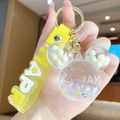 Creative Mickey mouse liquid keychain with yellow Happy strap and floating H beads - Mickey Head Bubble Bead - White