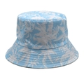 Detail of light blue sun hat with tropical palm tree print and reinforced stitching - M(56-58cm) / Light Blue