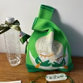 Borsa regalo in maglia verde per la festa di metà autunno con ricamo e manico morbido - Barca drago