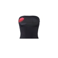 Close-up of a black tube top featuring a vibrant red rose print and strapless design - S / Black