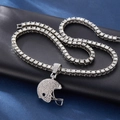 Pendentif casque de football argenté sur chaîne tennis en cristal sur cuir noir - Pendentif Argenté + Chaîne de Tennis / 4mm*20 pouces / Argent