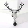 Vintage silver reindeer brooch with sparkling crystals and a large black teardrop gem - Vintage Silver Elk / Silver