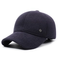 Dunkelblaue Winter-Baseballkappe mit Ohrenklappen und Wolltextur mit HG-Metalllogo - Verstellbar / Marineblau