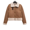 Giacca da aviatore classica marrone caramello con bordi in sherpa bianco e zip - XS / Marrone Caramello