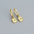 Golden eight-pointed star earrings with green gemstones in a vintage square setting - 925 Silver / Gold (Green Zirconia)