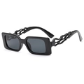 Lunettes de soleil rectangulaires rétro noires avec des branches découpées en flamme - Monture Noire Verres Gris