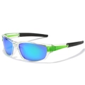 Polarized sports sunglasses with blue coated lenses and transparent green frames - Transparent Frame Green Mirror
