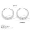 Silver stainless steel wave hoop earrings measuring 17mm with polished finish - EH829 Round / Silver