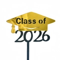 Detailed view of Class of 2026 graduation cake topper with gold mirror finish - Class of 2026 Style B