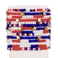Red white and blue multi-layered seed bead bracelet set with golden star charms - Red White Blue Independence Day Colors - 12pcs Set