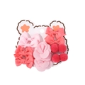 Pink ribbon bow hair clips and plush ball hair ties set on a cute cartoon bear display card - Pink & Rose Red Series