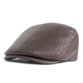 Classic dark brown beret cap for men in premium lychee grain faux leather finish - Coffee