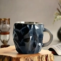 Dark blue geometric faceted mineral crystal coffee mug on a natural wooden base - Dark Blue