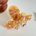 Pince à cheveux fleur en acétate ambré avec texture mouchetée jaune et orange - 8cm / Marron