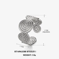 Verstellbarer Spiralring aus Edelstahl für Damen mit offenem Band und Wirbel-Design - Stahlfarbener Spiralring