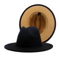 Elegant two-tone fedora hat featuring black exterior and tan interior for men and women - M (56-58cm) / Black Outer Khaki Inner