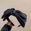 Classic black oversized satin bow headband with a voluminous silk-like finish for women - Large Bow Headband / Black