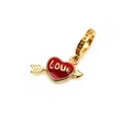 Golden heart-shaped pendant with red enamel finish and Love engraving for DIY bracelets - Red Love Heart Arrow Charm