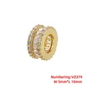 Detail showing gold-plated wheel bead with triple rows of zircon stones and dimensions - VZ379 Gold White Zircon 5*10mm