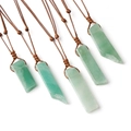 Five irregular green jade pendants with adjustable brown braided cords on white background - Green Aventurine