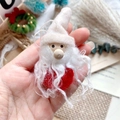 Handmade wool felt Santa Claus ornament with curly beard and red cone hat for Christmas - Red White Curly Beard Santa Ornament (A15)