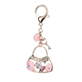 Pink enamel handbag keychain with sparkling rhinestones and golden alloy ring - Pink Bag