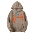 Sweat à capuche kaki avec imprimé homard et cocktail, style décontracté unisexe - Chameau