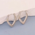 Modern V-shaped silver stainless steel earrings with textured geometric design - Silver Style K7-28