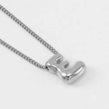 Polished silver bubble letter E pendant necklace for women on a white background - Steel Letter E